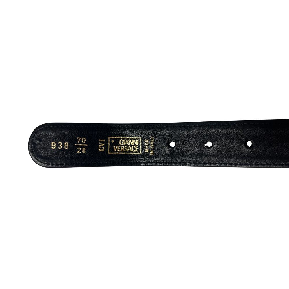 Gianni Versace Vintage Gold Tone Medusa Black Fur Calfskin Leather Belt Size 28 - Picture 9 of 13